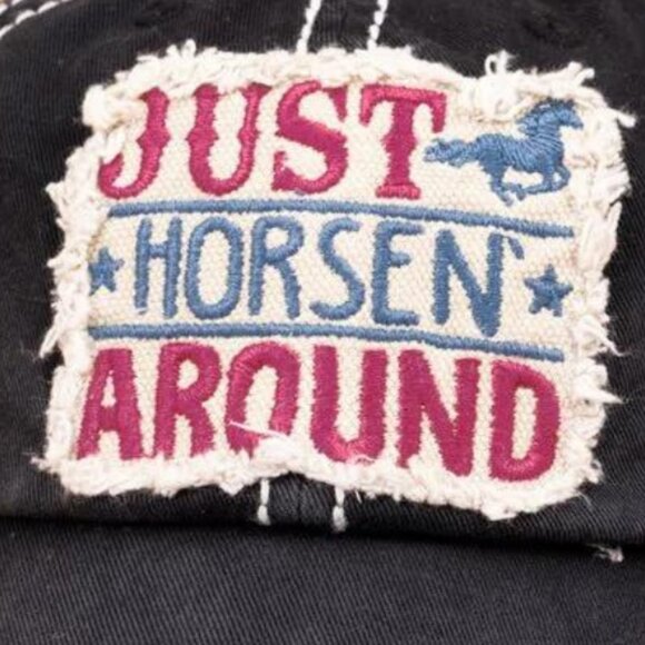 KBETHOS Black "Just Horsen Around" Distressed Baseball Cap Hat NWT - Picture 2 of 3